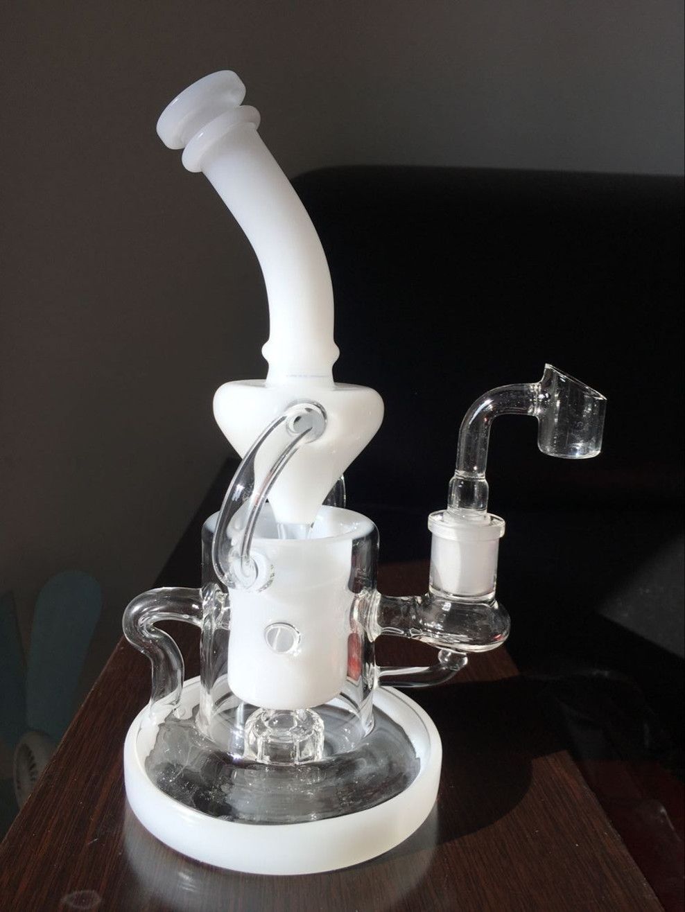 2020 Beaker Bong White Glass Water Bong Smoke Pipe Wax Recycler Dab