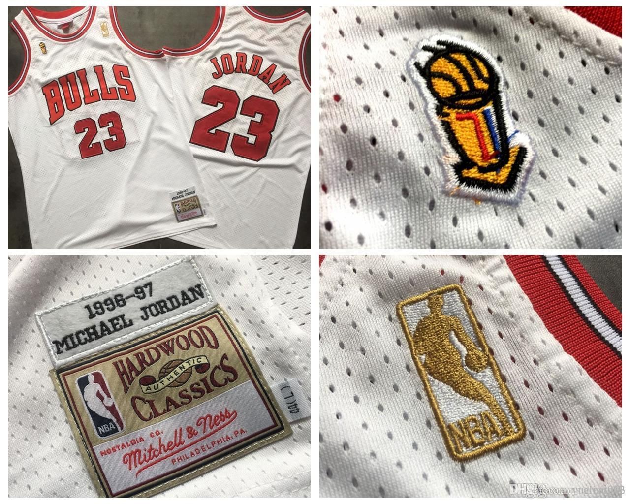 Mitchell Ness ChicagoBulls Basketball NbaJersey 23# Michael MJ  Dense AU Fabric 96 97 Champion Standard Mesh Retro White Jerseys From  Qqqshop, $21.76