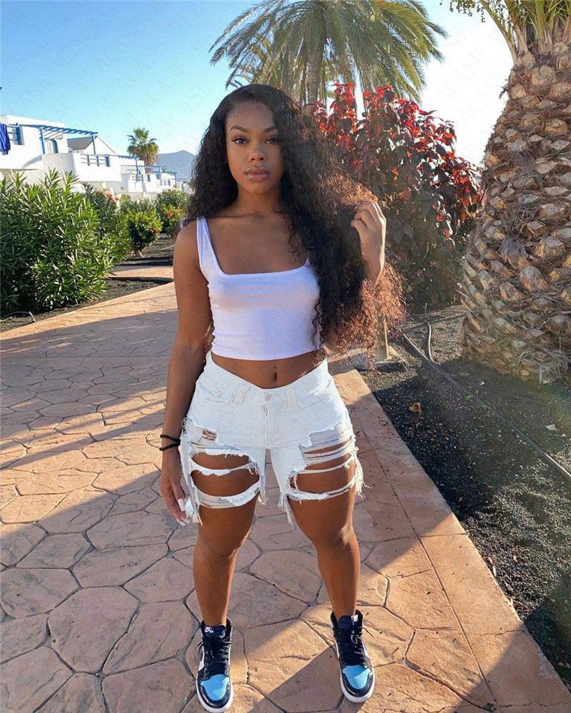 Women Denim Shorts Distressed Stretch 
