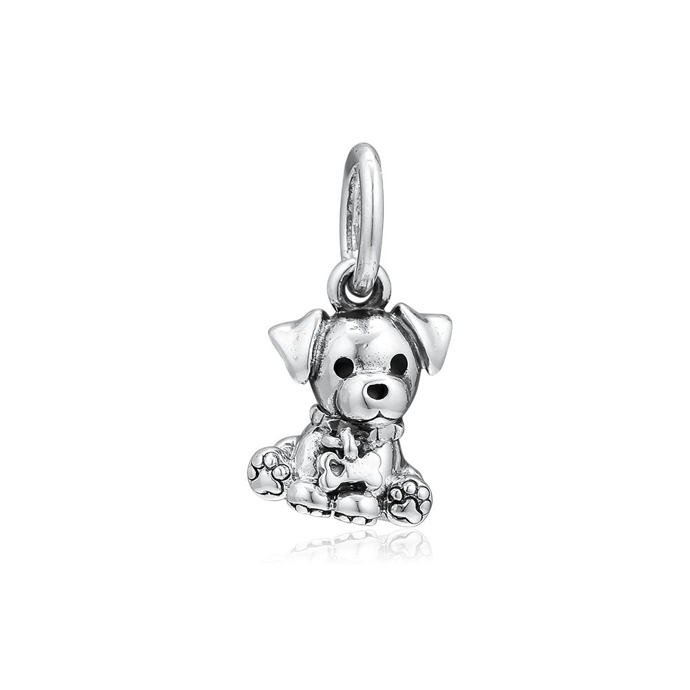 Cute Puppy Dog Silver CZ Dangle European Spacer Charm Bead For Bracelet Necklace