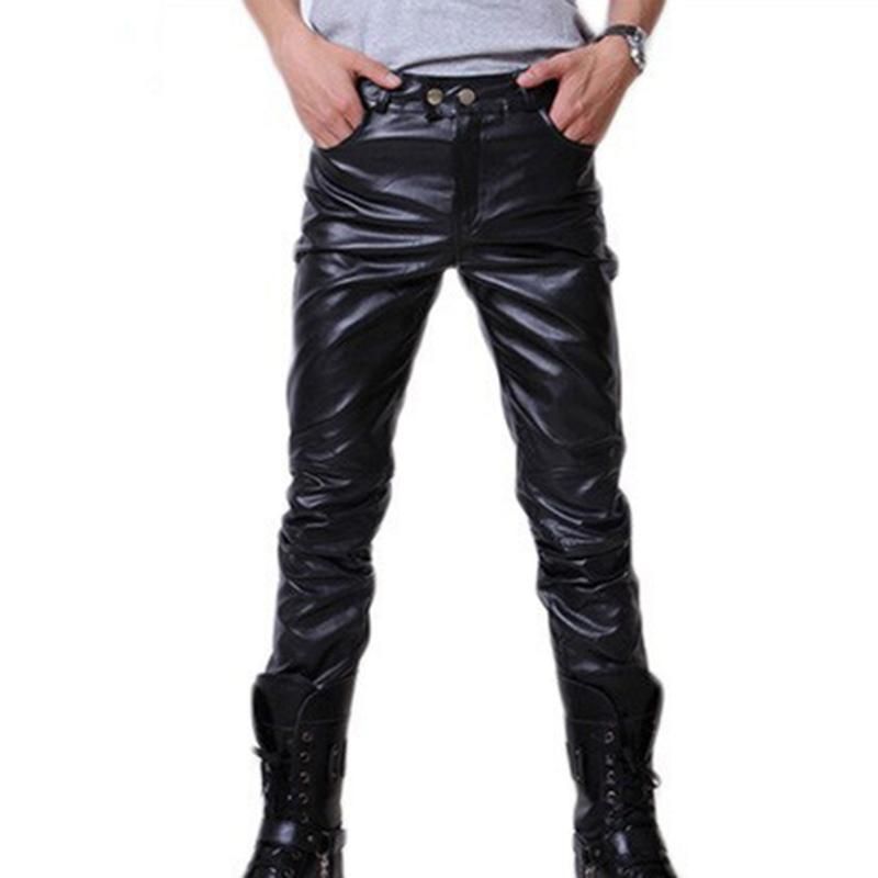 Hombre brillante oro plateado PU Black PU Pantalones de Motocicleta Hombres Discotecas Escenario