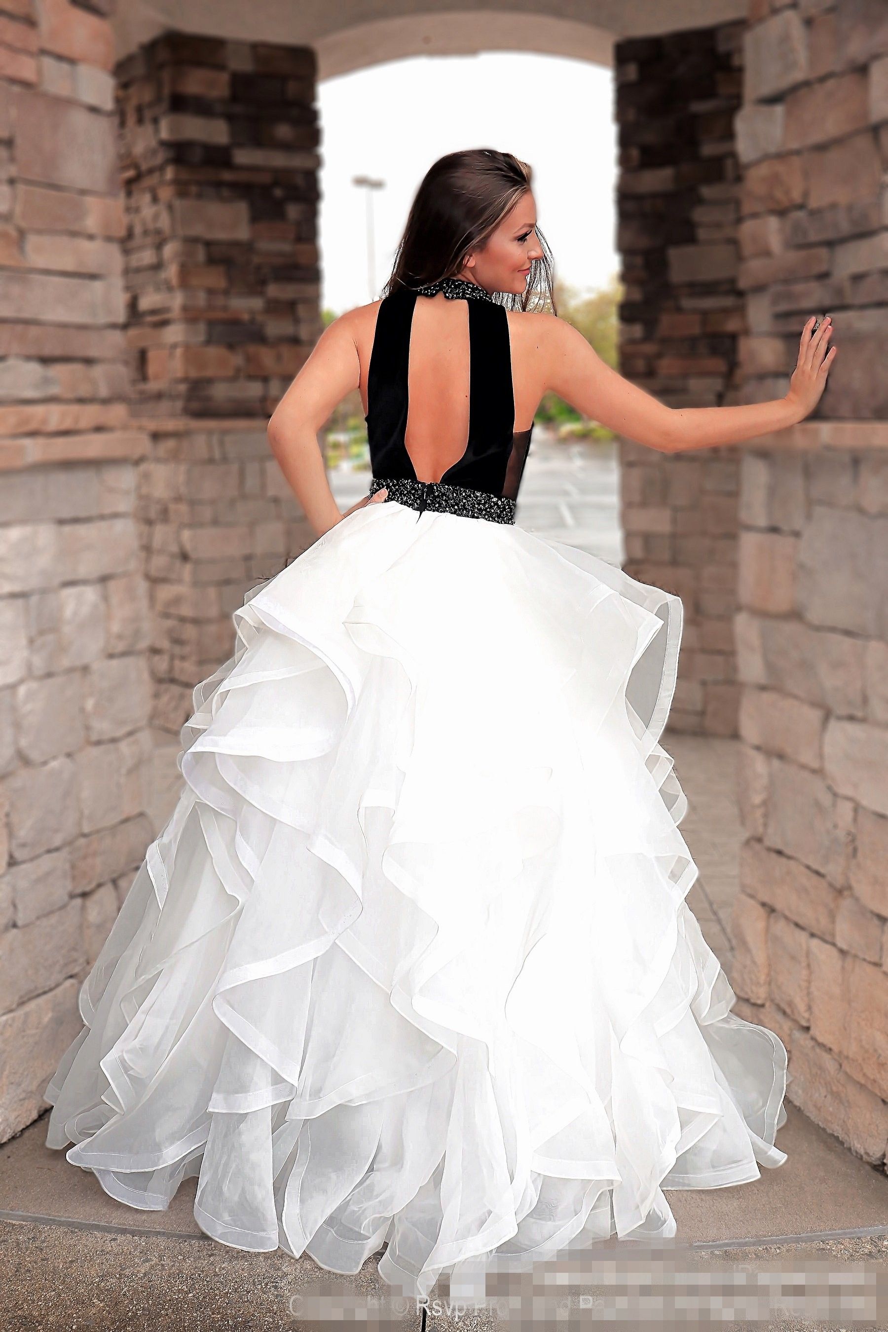 white and black evening gown