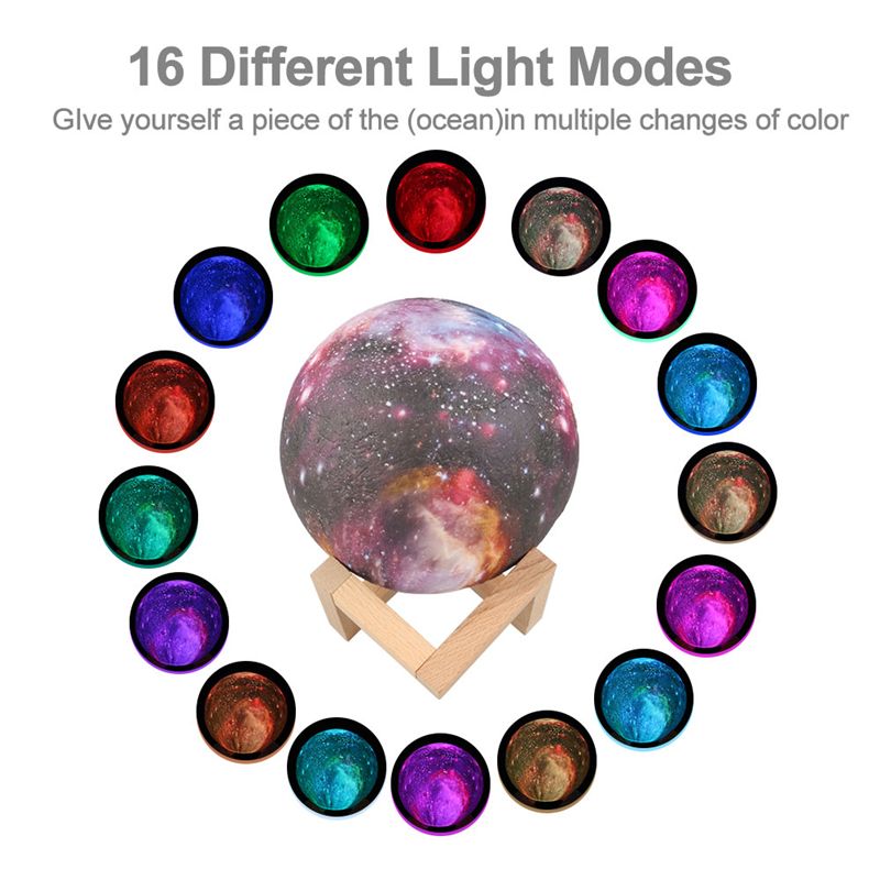 Acheter 3d Imprimer Starry Sky Moon Planète Lampe 7 Changement De Couleur Lune Night Light Rechargable Interrupteur Tactile Lampe Du Projecteur De