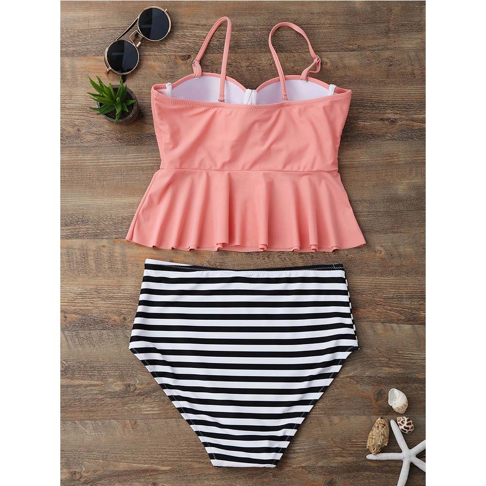 pink peplum and striped bikini