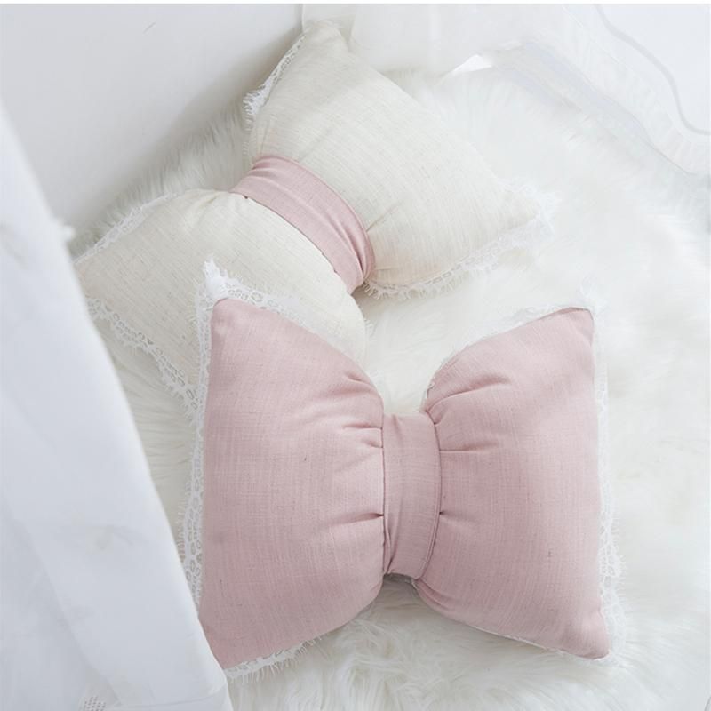 40x30cm Beige Pink Lace Frill Bow Shaped Cushion Pillow Sofa