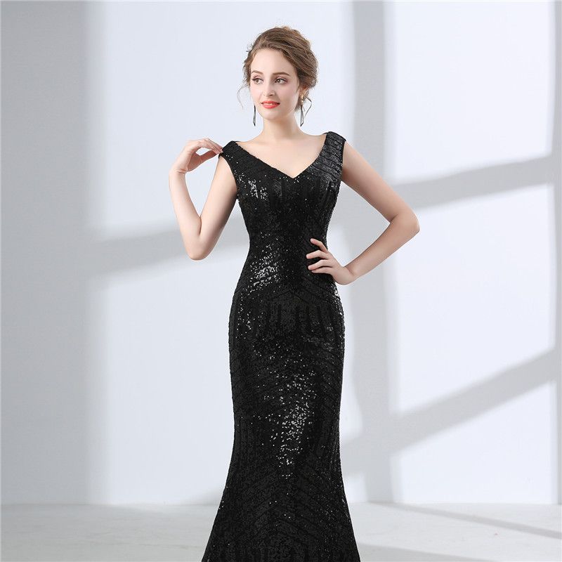 Acquistare Abito Da Sera Nero Con Paillettes In Pizzo Con Scollo A V  Illusion Indietro Occasioni Speciali Abito Da Sera Con Abiti Personalizzati  Economico | Consegna Veloce E Qualità | DHgate Italy