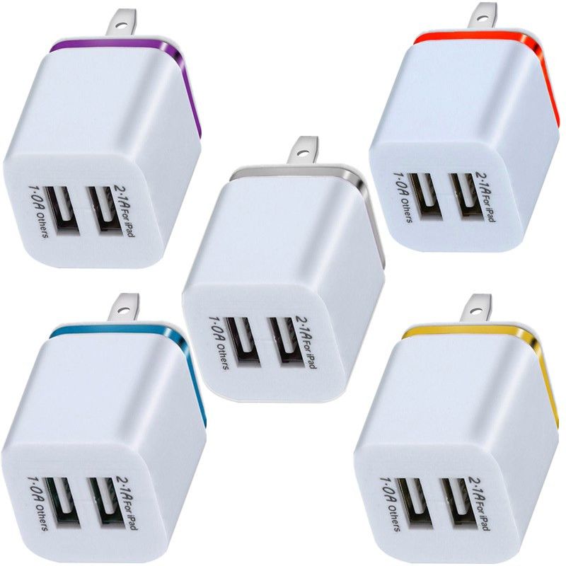 Dual Usb Ports Metal Ring Wall Charger 2.1A Power Adapter Plug For ...