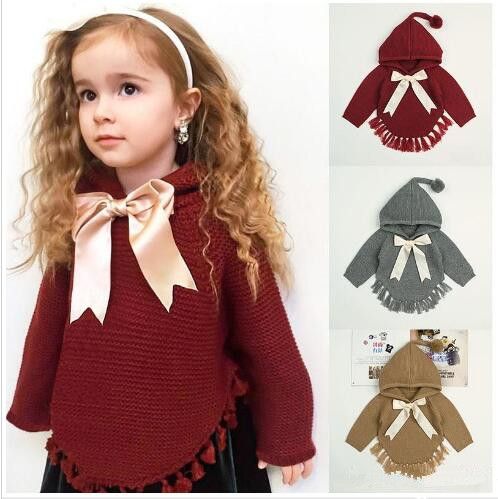 Kids Designer Clothes Girls Pullover Children Bow Knit Hoodie Spring Autumn Long Sleeve Winter Sweater Cloak Fashion Baby Clothing Tl982 Easy Baby