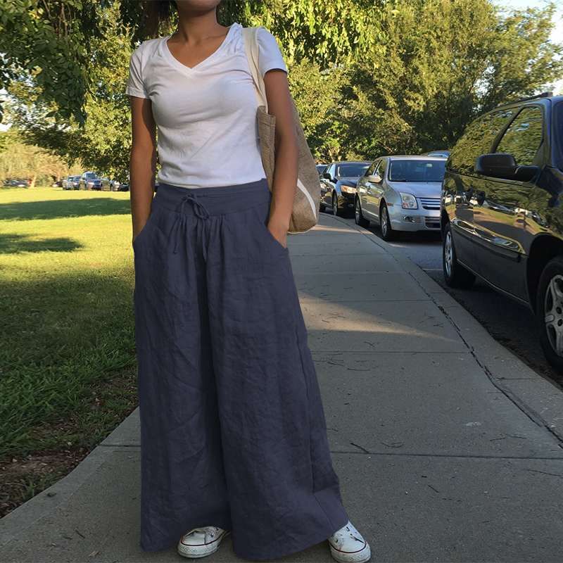 Compre Color Elástico De La Cintura De Los Pantalones Flojos Del Verano Del  Resorte Mujeres De La Manera Pantalones Para Mujer Del Diseñador Del Pierna  Ancha Pantalones De Cintura Alta Sólidas A