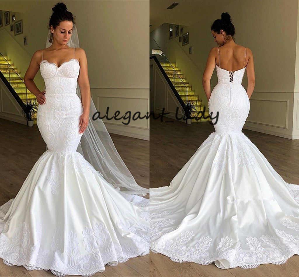 Spaghetti Strap Lace Mermaid Wedding Dresses 2019 ...