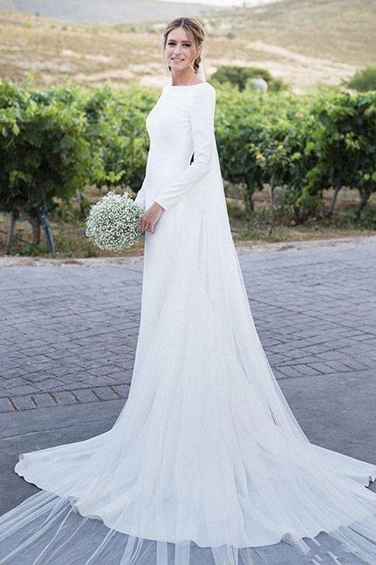 simple white wedding dress with sleeves