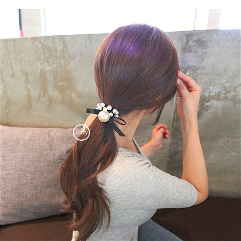 2019 Cute Bow Knot Hair Rubber Bands Fashion Pearl Design Girls
