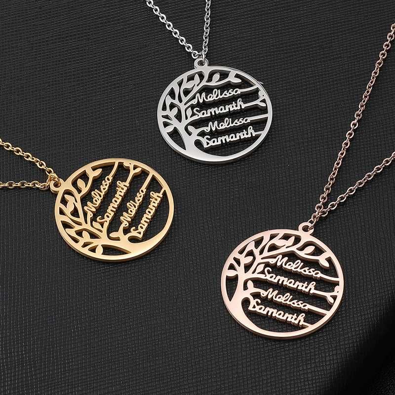 Personalizado Árbol De La Vida Colgante Collar Chapado en nombre Piedras Rosa De Regalo