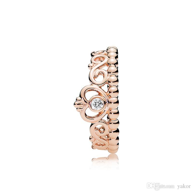 2020 NEW Womens Fashion 18K Rose Gold Princess Crown Ring Set Original