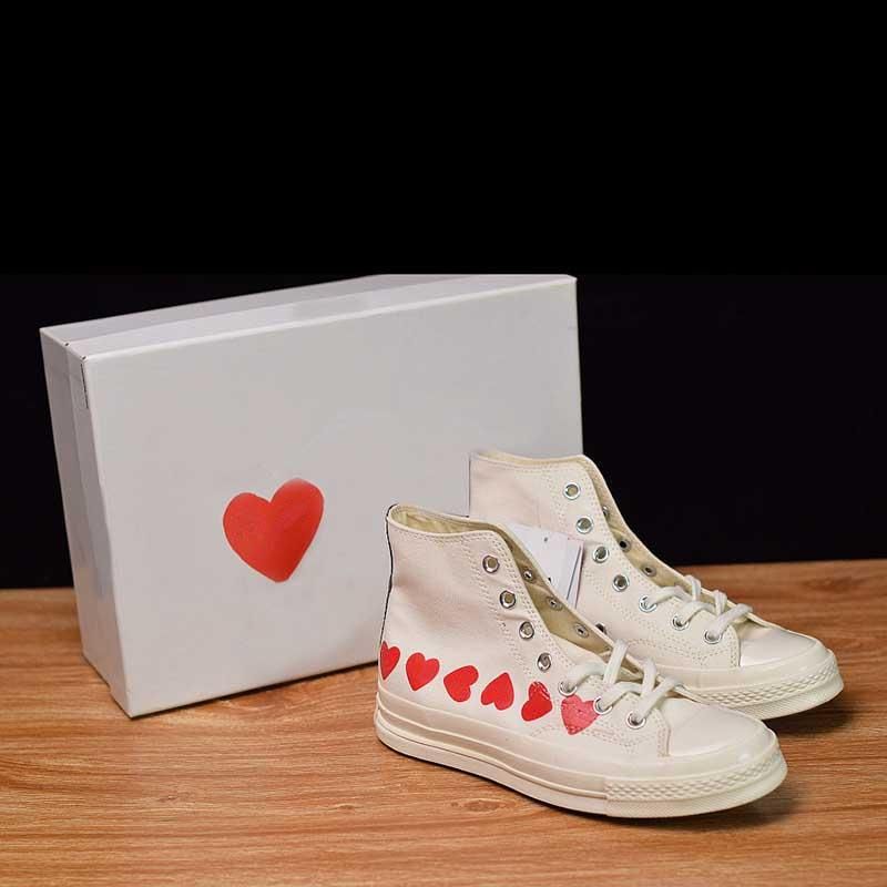 Designer Canvas Shoe Red Heart White 