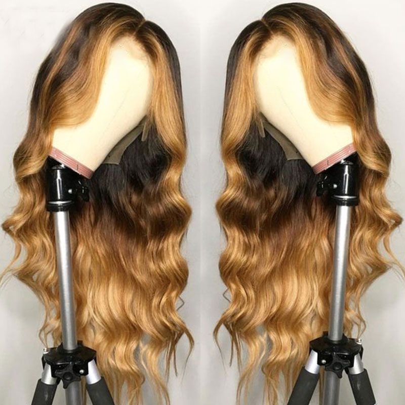 Ombre Brazilian Lace Front Human Hair Wigs Pre Plucked Highlight