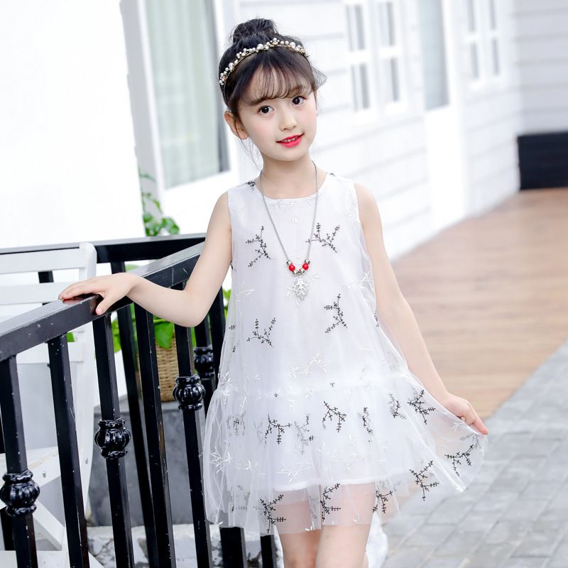 Compra Vestido De Las Niñas Nuevo Verano 2019 Suelto Pequeño Fresco Sin  Mangas Bordado De Malla Ropa Para Niños Enviar Collar Barato | Entrega  Rápida Y Calidad | Es.Dhgate