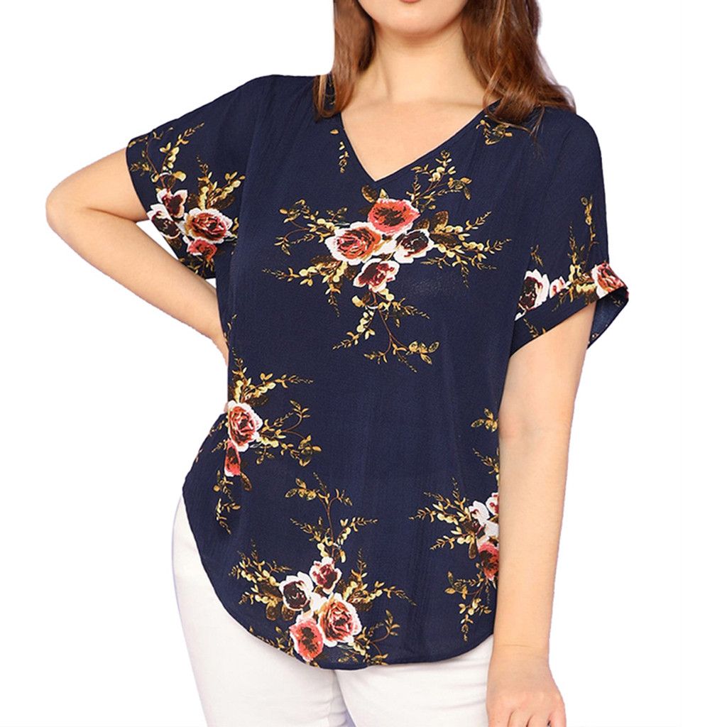 Tops y blusas para mujer Túnica Estampado floral manga corta con cuello en v Blusa