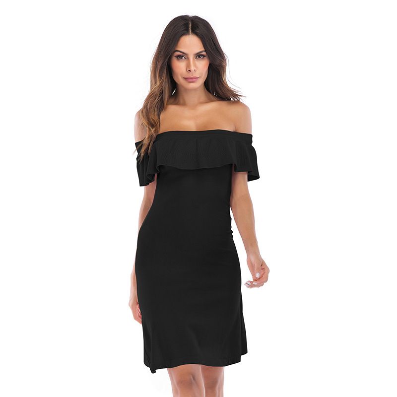 Compra Slash Neck Vestido Puro Vestido Sencillo Y Elegante Para Mujer  Verano Slim Fit Fiesta Club De Noche Con Volantes Vestidos Sin Tirantes  Barato | Entrega Rápida Y Calidad | Es.Dhgate
