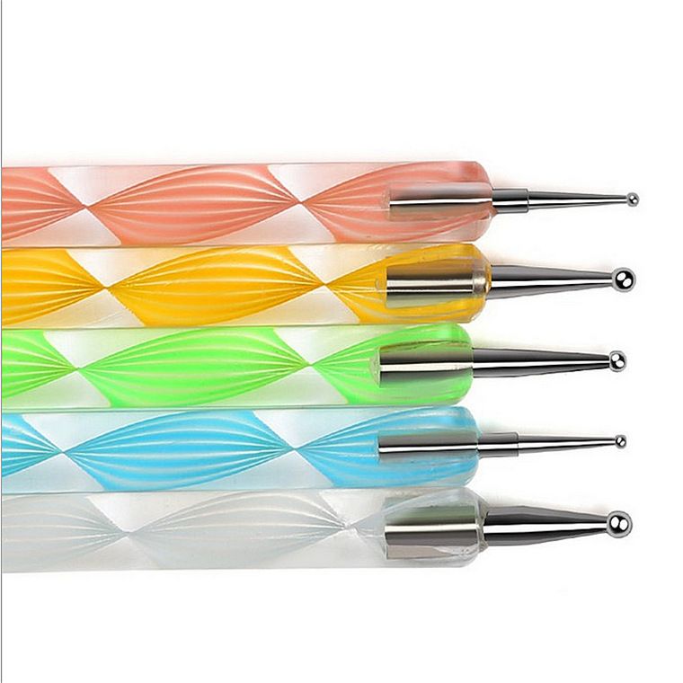 5Pcs 2 Way Nail Art Silicone Tip Pen Brushes Dotting Tools Marbleizing  Painting 