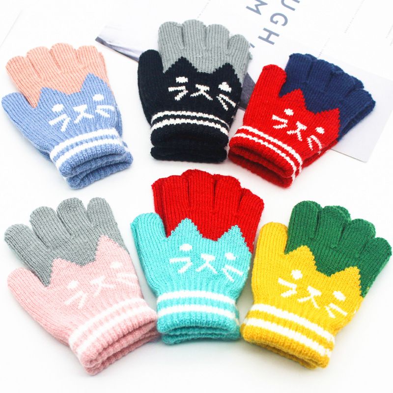 2-Pack Winter Warm Cute Knit Mittens Cold Weather Thicken Hot Gloves Fingers for Toddler Infant Baby Girls Boys