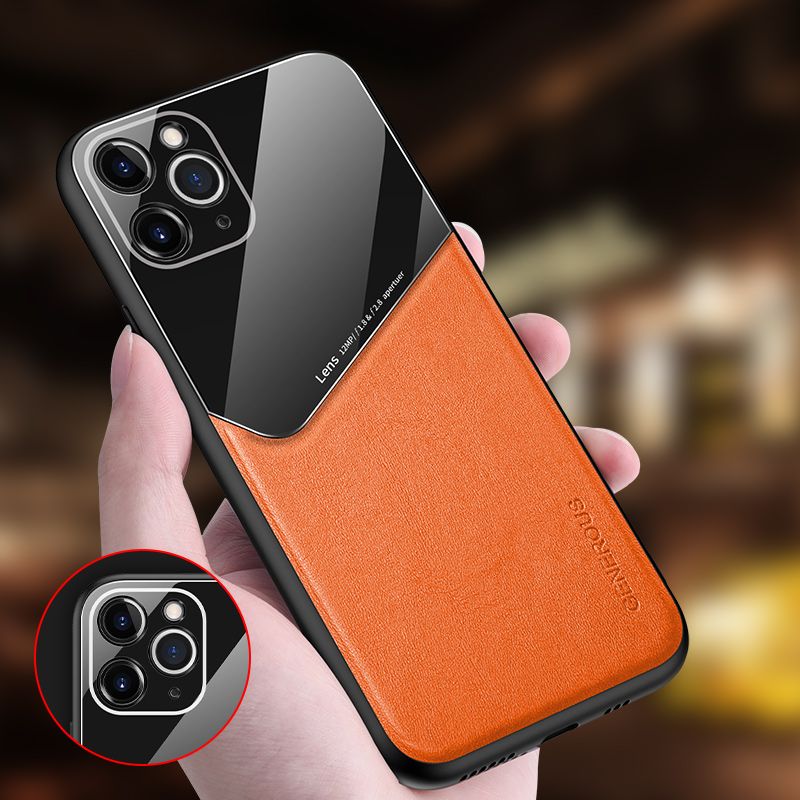 Luxury Leather Glass Lens Protection Case For IPhone 11 Pro