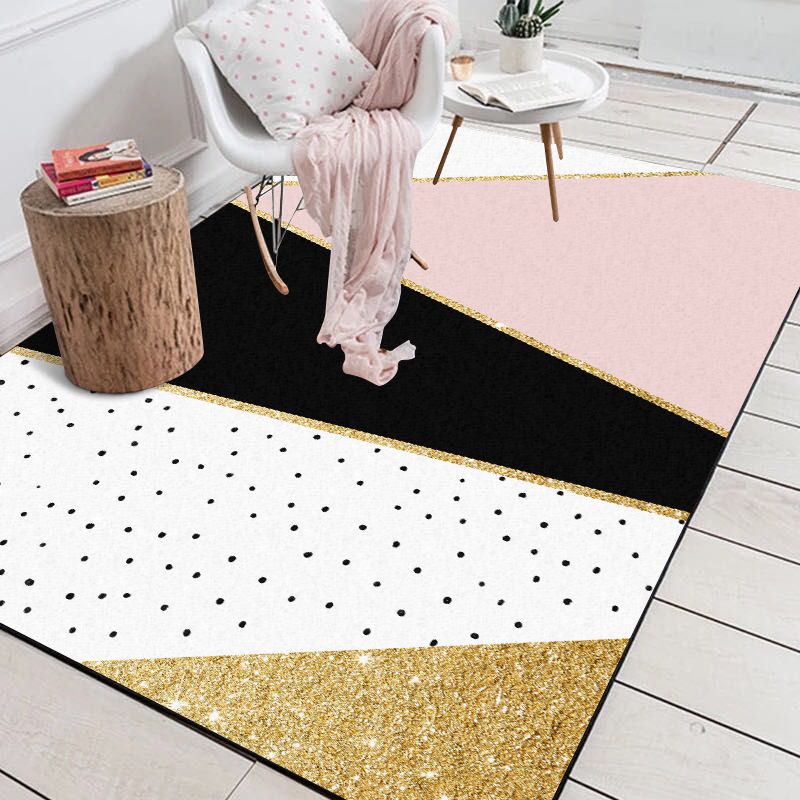 Modern Geometric Pink White Golden Black Polka Dots Door Mat - Black White Pink Area Rug Modern Geometric Pink White Golden Black Polka Dots Door Mat - Black White Pink Area Rug