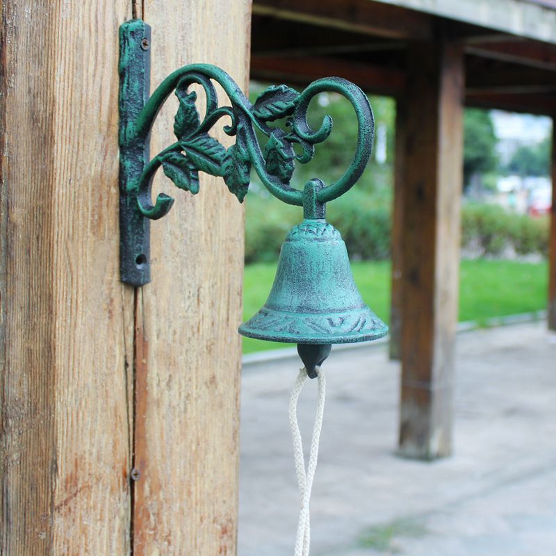Ornate Wall Mounted Bell Cast Iron Antique Style Green verdigris Doors gardens 