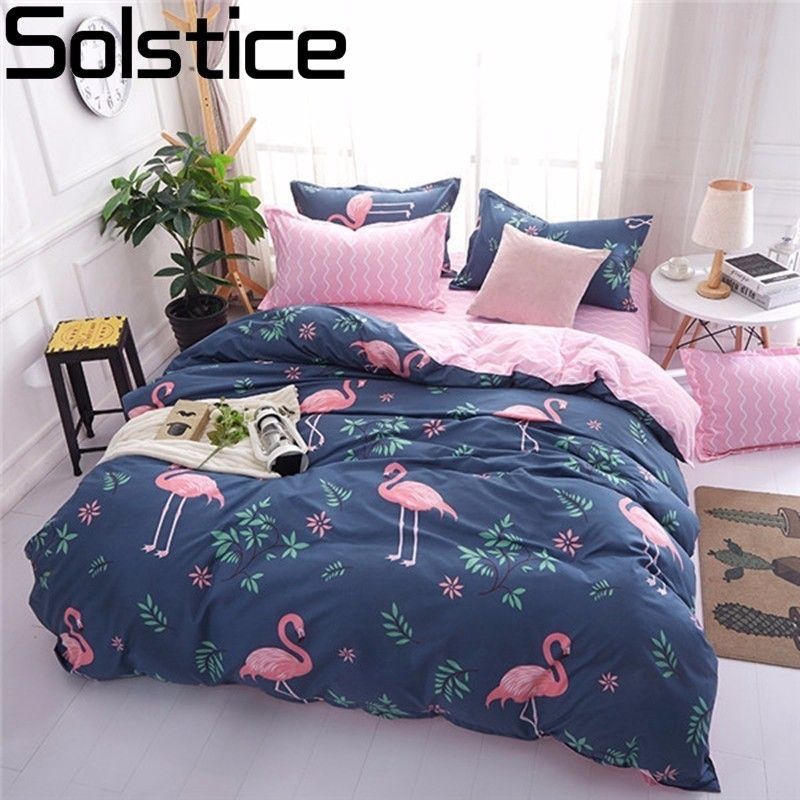 Solstice Cartoon Pink Flamingo Bedding Sets 3 Geometric Pattern