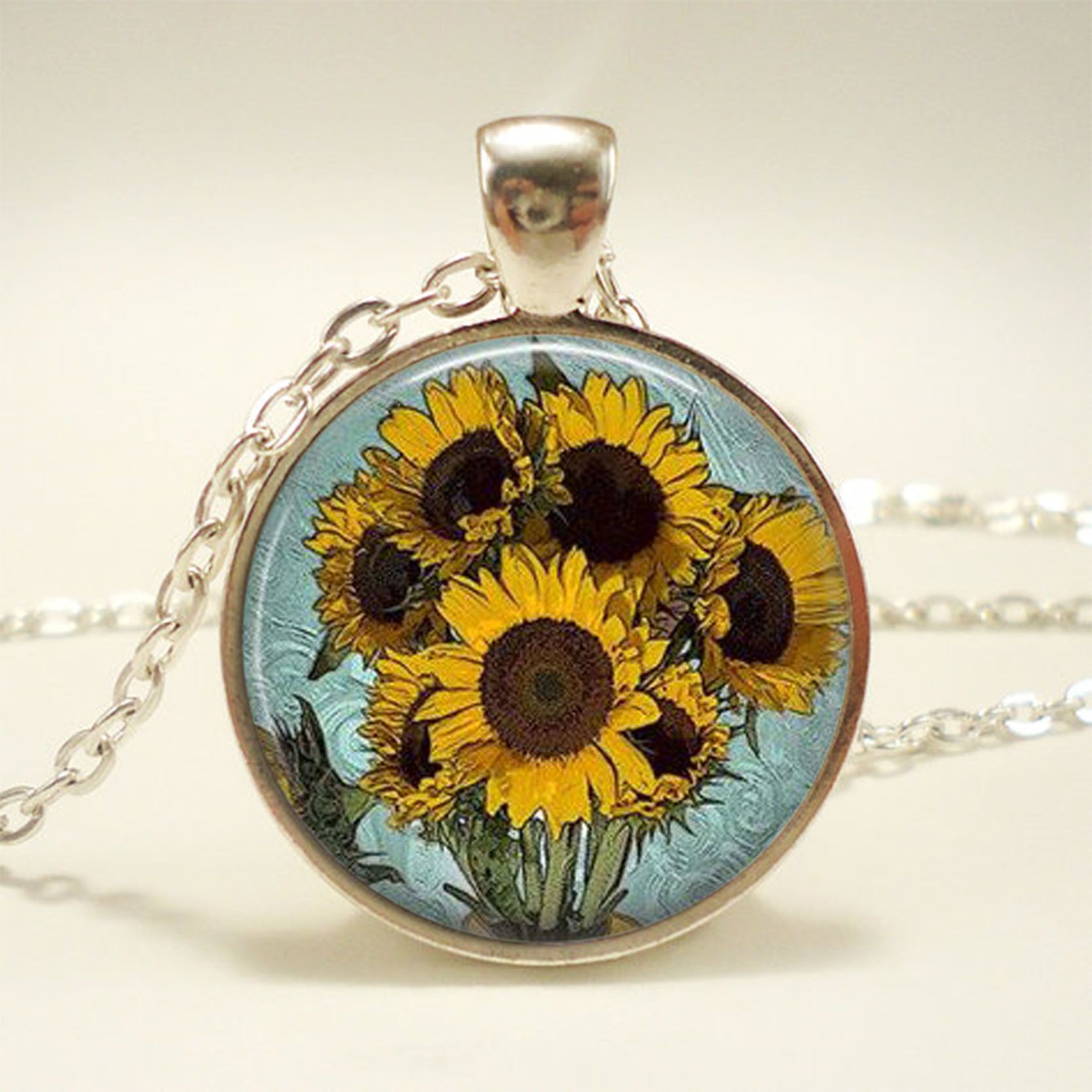 Necklace for Men Glass Cabochon Sunflower Shaped Choker Pendant Necklae For Women Gift Necklace for Men Glass Cabochon Sunflower Shaped Choker Pendant Necklae For Women Gift