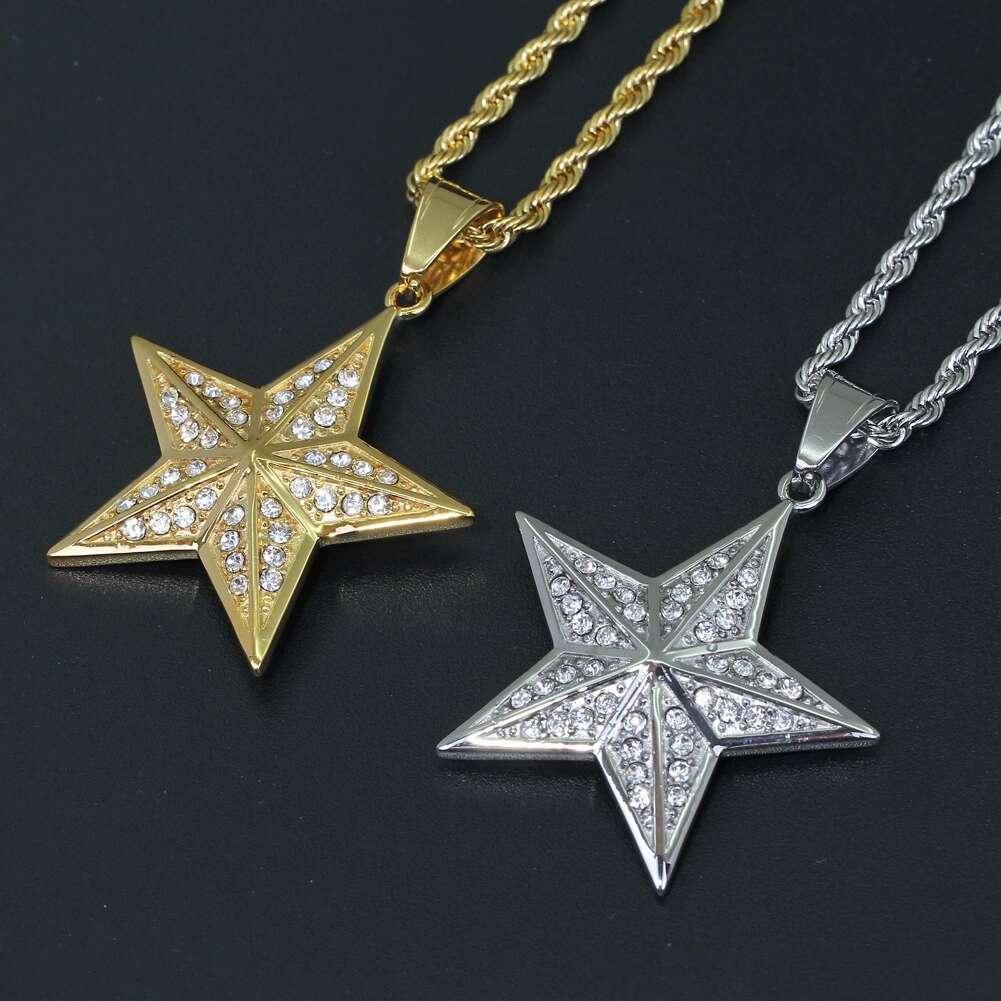 Wholesale Hip Hop Five Pointed Star Pendant Necklaces For Men Women