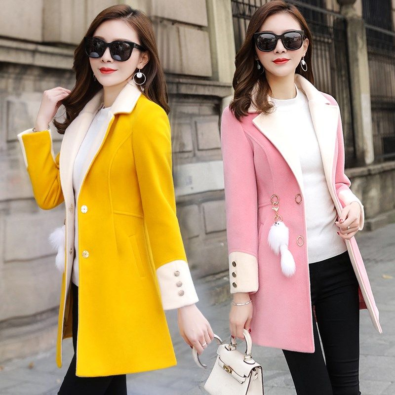 Abrigo lana femenino Otoño Nuevo Elegante abrigos mujer moda delgado cuello de