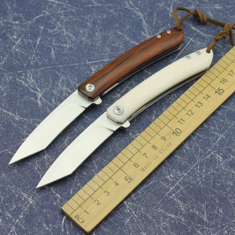 14c28n Blade White Ox Bone Handle Folding Knife 60HRC Camping Hunting