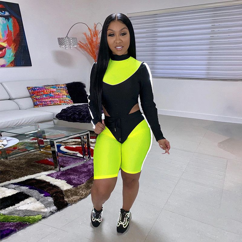 bodysuit and biker shorts