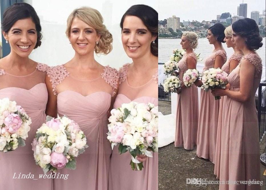 dusty rose floor length bridesmaid dresses