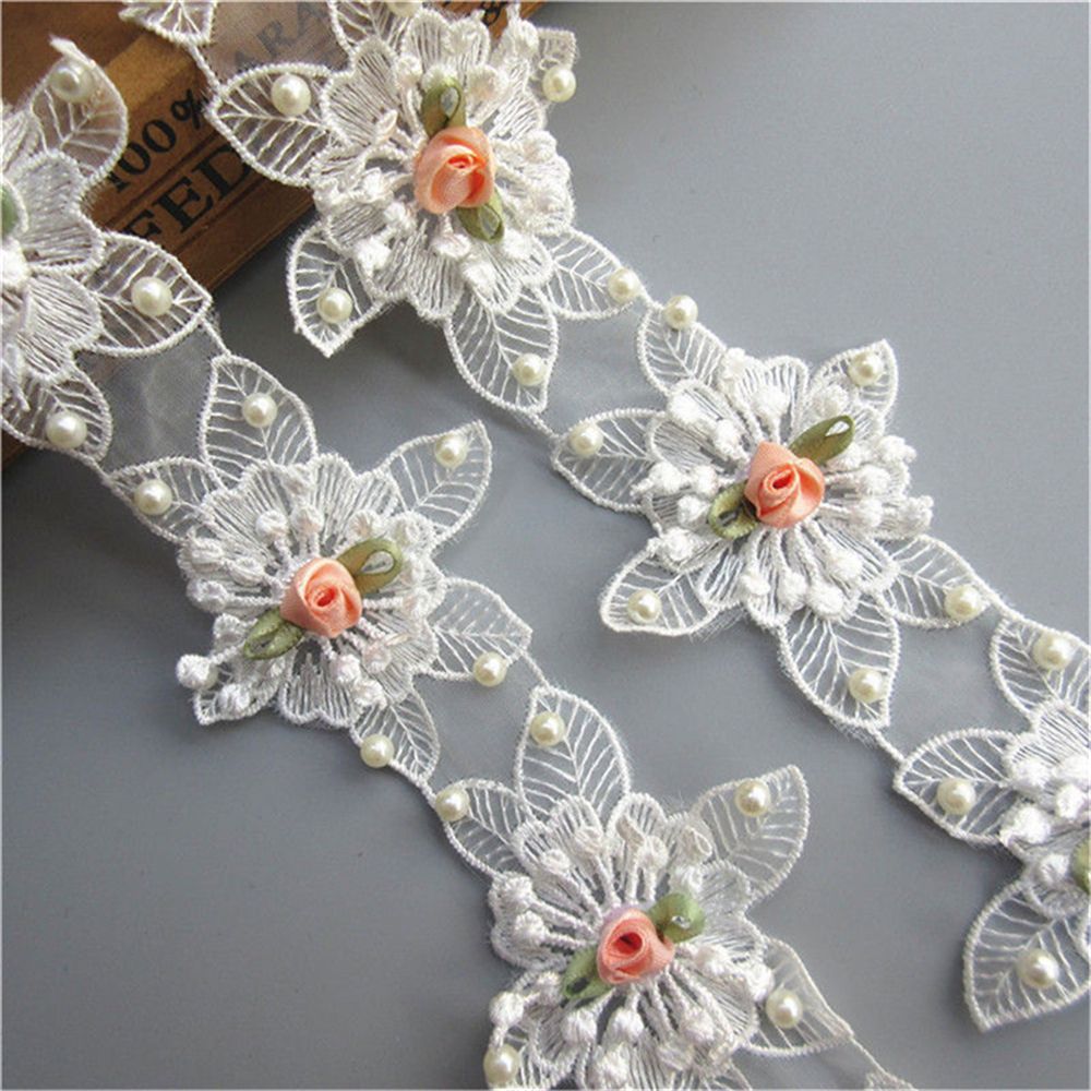 Embroidery Costume Ribbon Wedding Dress Beaded Flowers Edging Craft Lace Trim 1Y