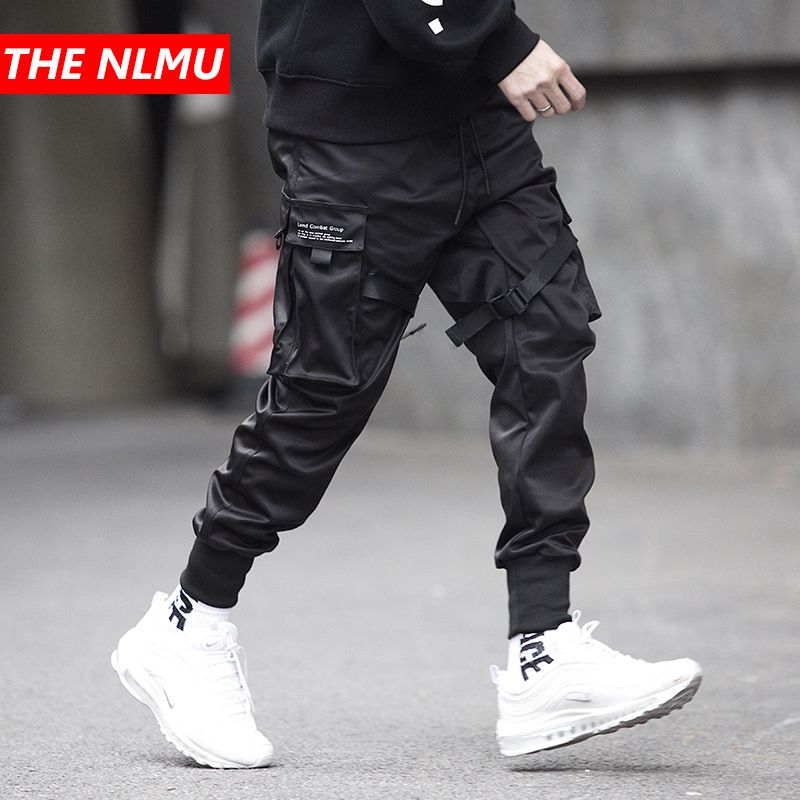 Hombres multibolsillo Diseño de cintura Pantalones harem Hombres Streetwear Punk Hip Hop Pantalones casuales Joggers