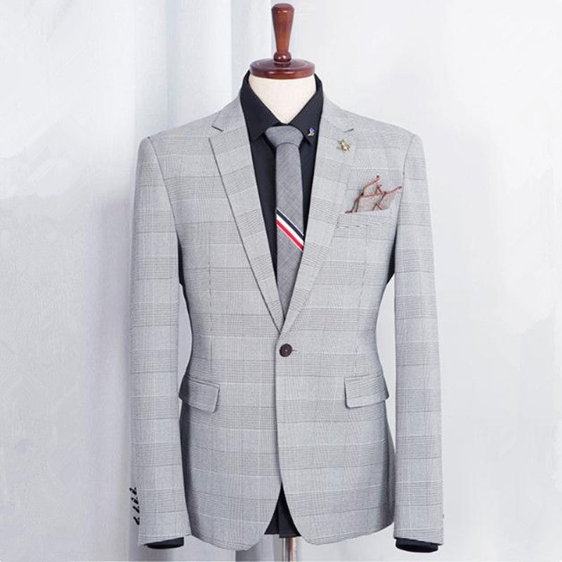 2020 Mens Business Casual Suits Jacket Pants Vest Gray Check