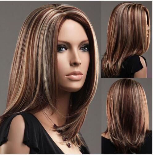 New foreign trade European and American women's long hair brown white spot  dyeing long straight hair