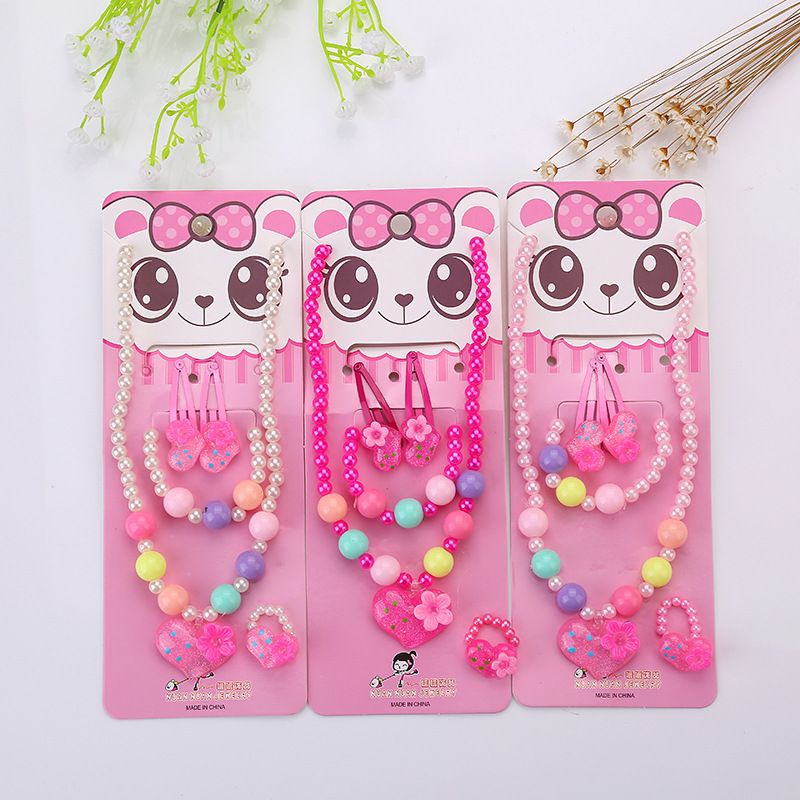 3 Styles Children Kid Girl Cute Pearl Beaded Flower Necklace Bracelet