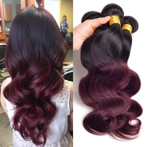 Wine Red Ombre Virgin Brazilian Body Wave Human Hair Bundles Deals