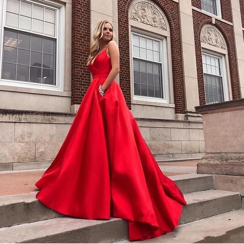 red prom dresses with pockets