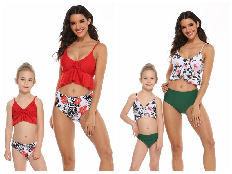 Family Matching Women Kids Girls Swimsuit Mother Daughter Bikini Swimwear Outfit