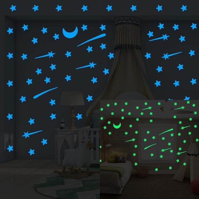 Meteor Shower Wall Stickers Luminous Stars Home Decal Fluorescent Moon Glow In The Dark Stars On The Ceiling Decal Sticker Cca11381 Large Wall Decals