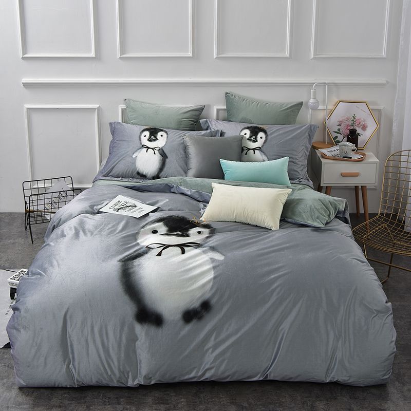 Cute Penguins Bedding Sets Gray Bed Set Double Twin Queen King