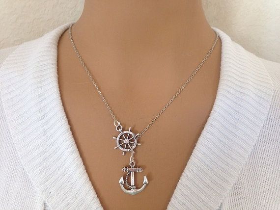 Fashion Silver Alloy Anchor Rudder Look Necklace Charms Pendant Chain Necklace Fashion Silver Alloy Anchor Rudder Look Necklace Charms Pendant Chain Necklace
