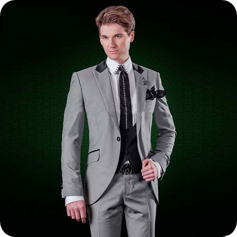 Acheter Designs Dernières Costumes Gris Pour Hommes De Mariage Classique Groom Porter Homme Tuxedo Noir Gilet Peaked Homme Blazer Lapel Doux Costume