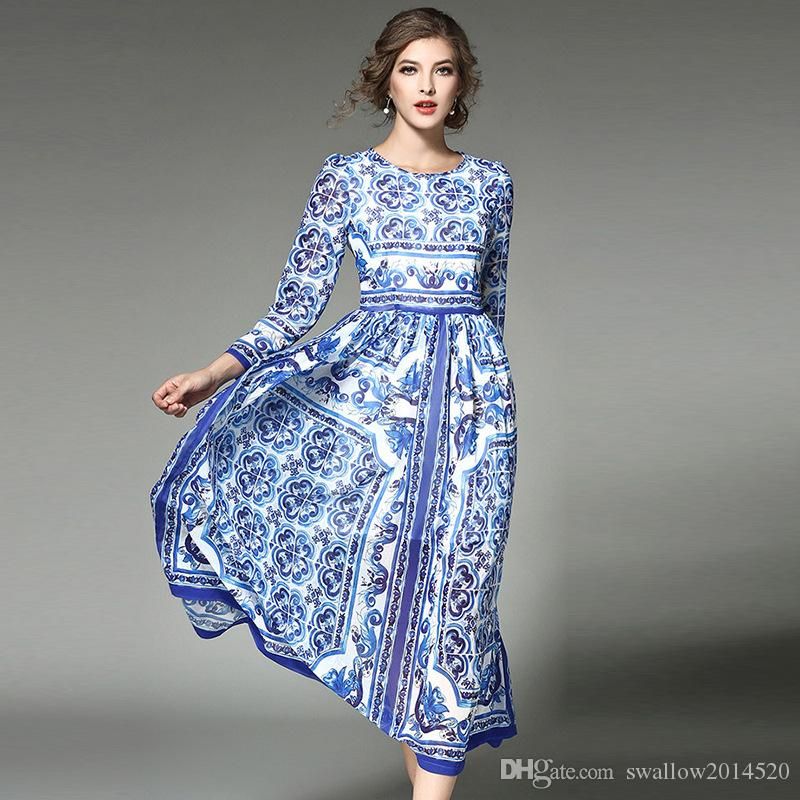 blue and white china pattern dress