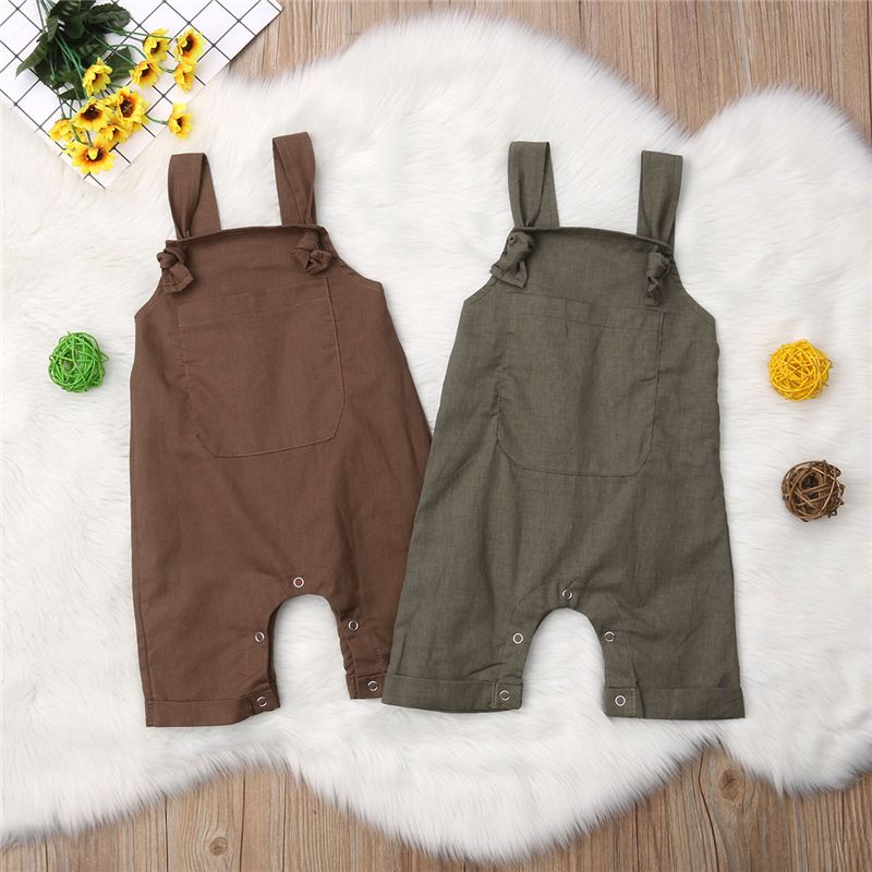 Baby Boys Girls Bib Pants Ovralls with Knot Infant Toddler Suspenders Trousers Dungarees Onesies Jumpsuit