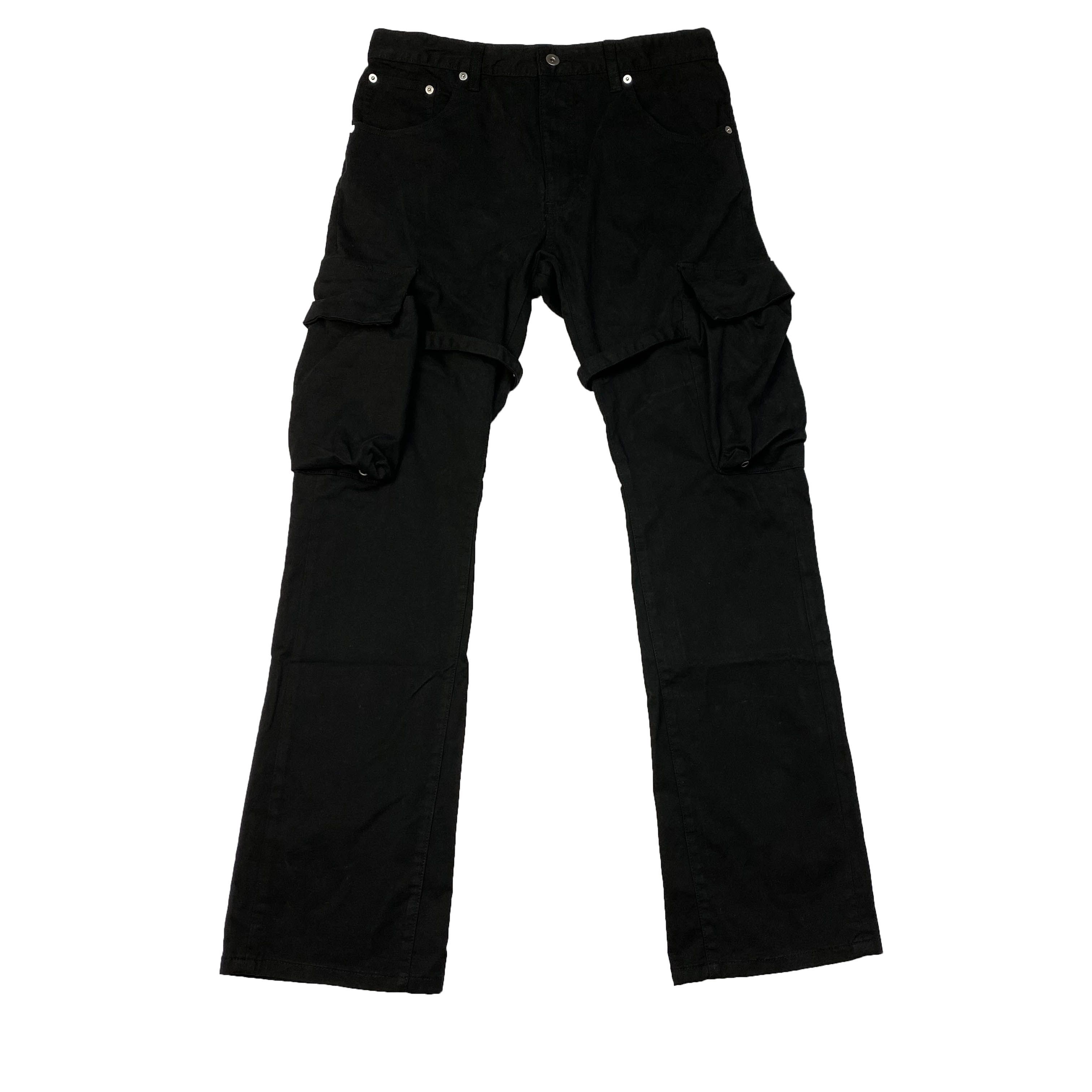 Mens Pants CARGO FLARE PANTS Pocket Ribbon Overalls Micro Casual